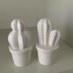 Decorative Ceramic White Small Sculpture Figurines Cactus’s Duo 6” X 2 Like New
